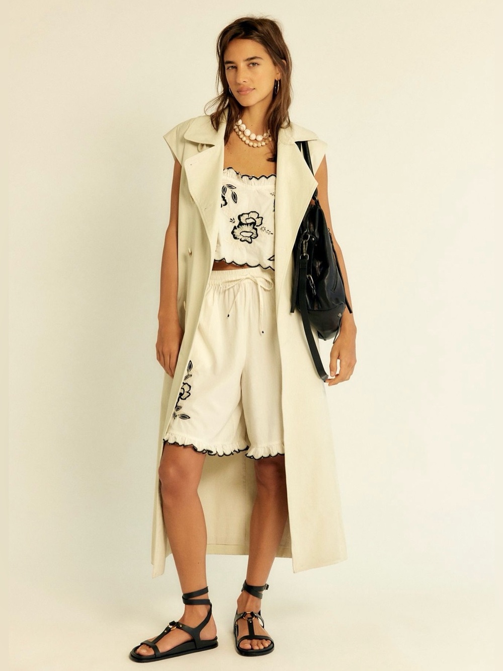 Free People Marin Short Set is crafted from ivory cotton with Black Embroidered - Picture 4 of 13
